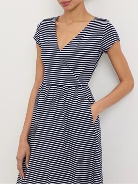 Pact Navy and White Striped crossover dress